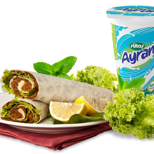 2 adet 100 gr dürüm çiğ köfte 330 ml ayran ile birlikte