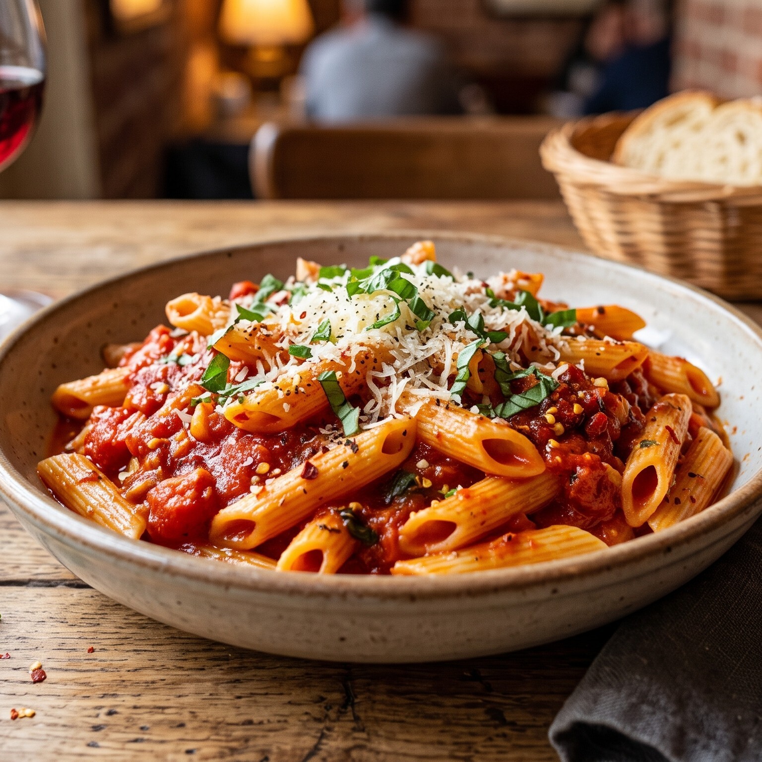 Acılı Domates Soslu Penne Makarna