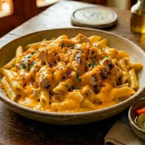 Makarna Üstü Cheddarlı Tavuk
