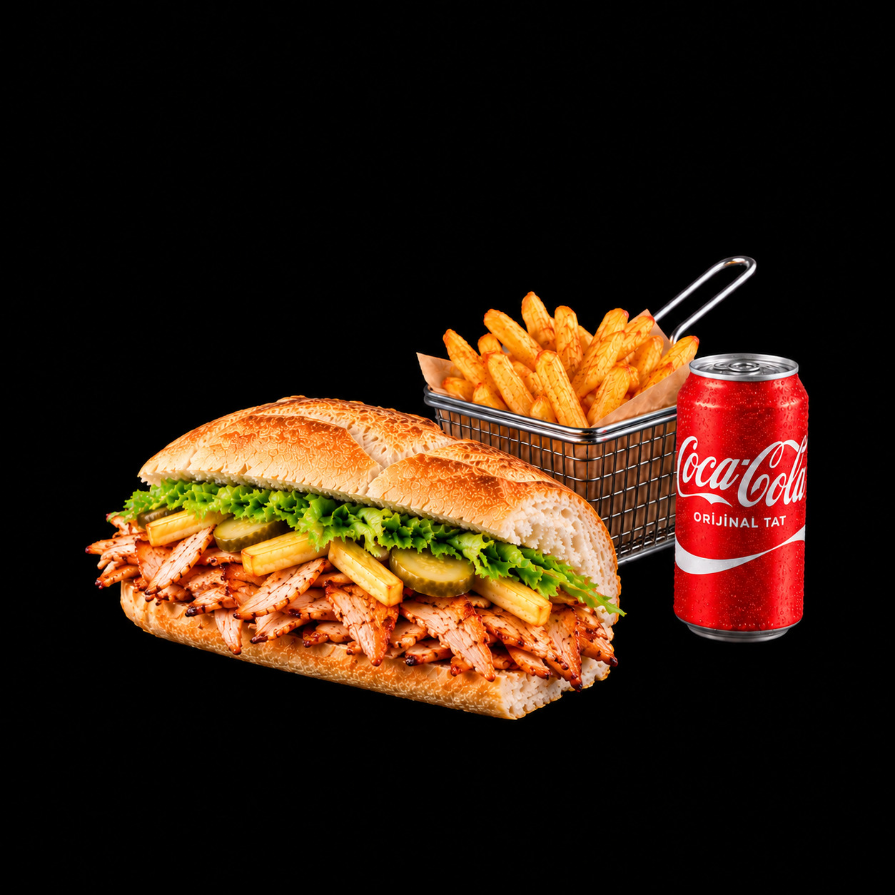 Yarım Ekmek + 125 Gr Patates + Kutu Coca-Cola (330 ml)