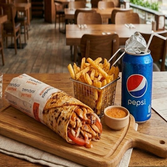 Ekonomik Dürüm Menü (80 gr Özel Soslu Dürüm, Patates, Pepsi)