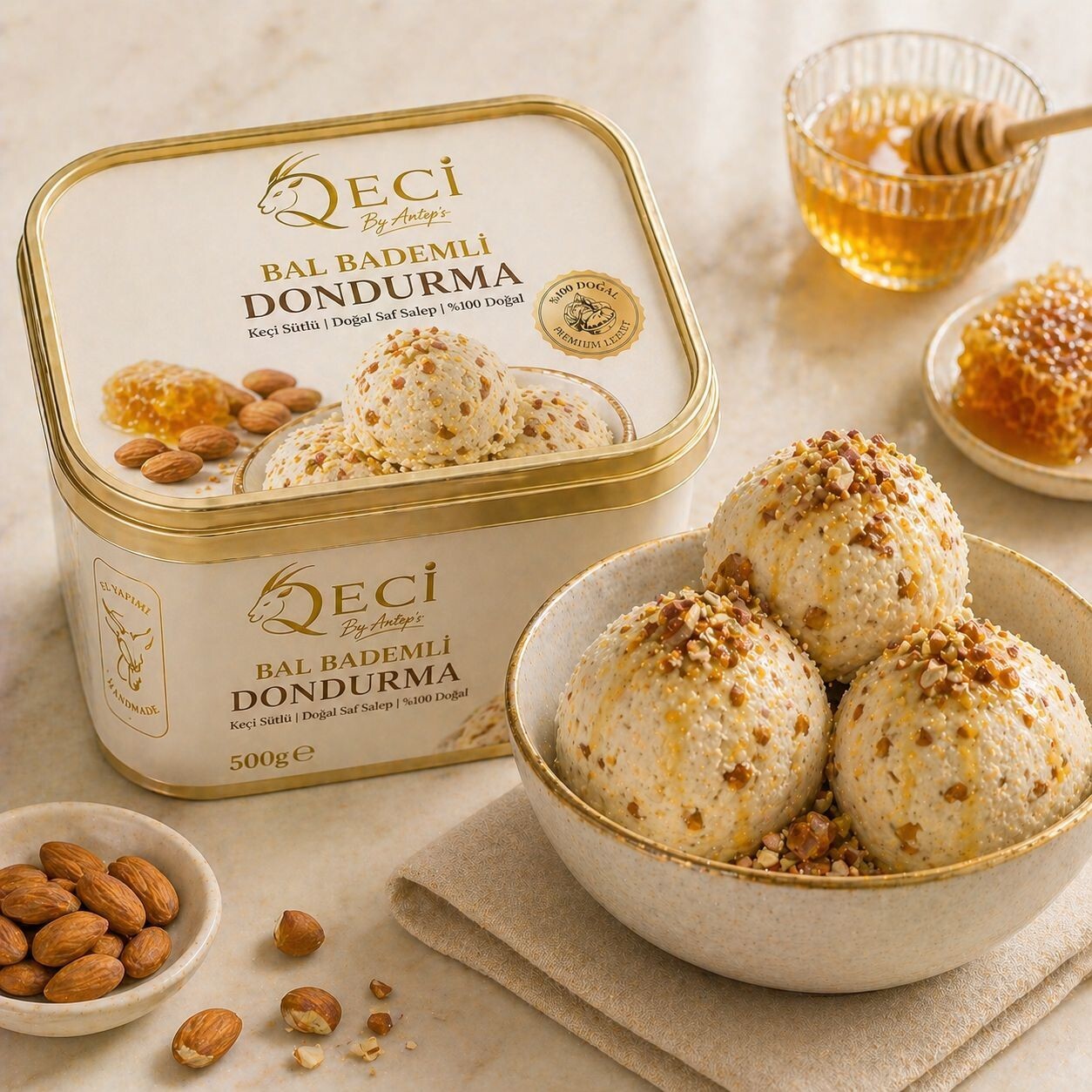 Keçi Sütlü Bal Bademli Dondurma (500 gr)