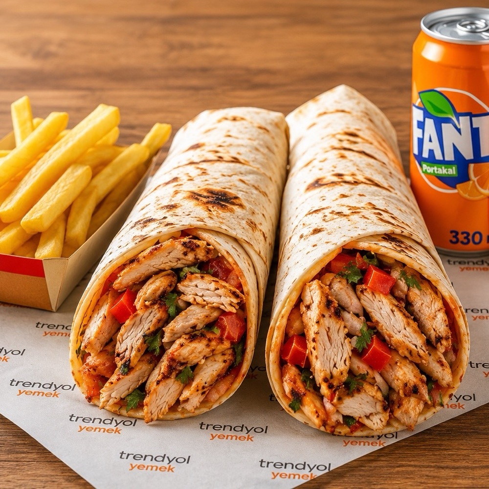 Hatay Usulü Tavuk Dürüm İkili Doyurucu Menü (100 gr) + Fanta 2 X (330 ml) + Patates