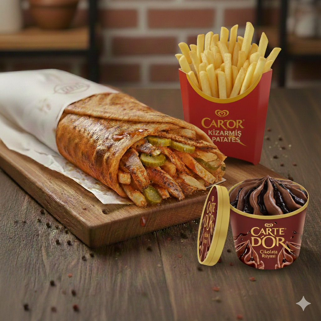 Large Dürüm + Patates + Seçeceğiniz Algida Dondurma