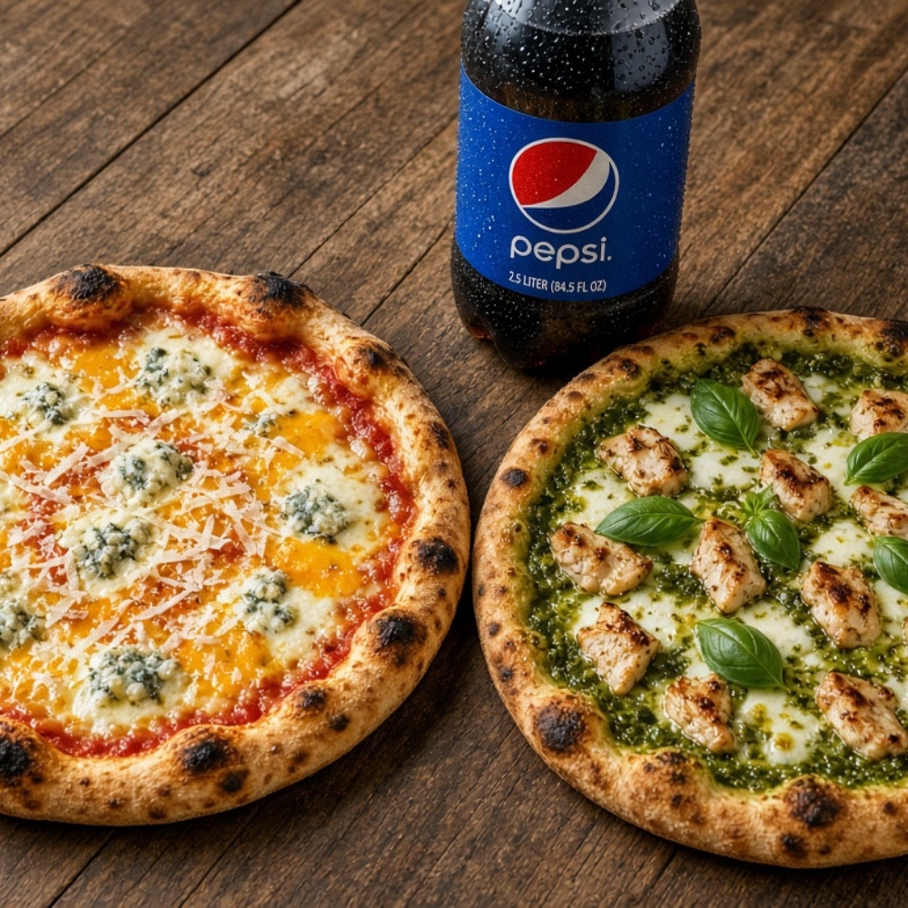 2 Adet Büyük Boy Pizza Napoliten Soslu 4 Peynirli + 2/5 Lt Pepsi