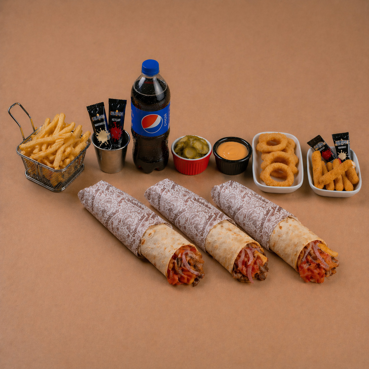 3'lü Tavuk Döner Dürüm Menü