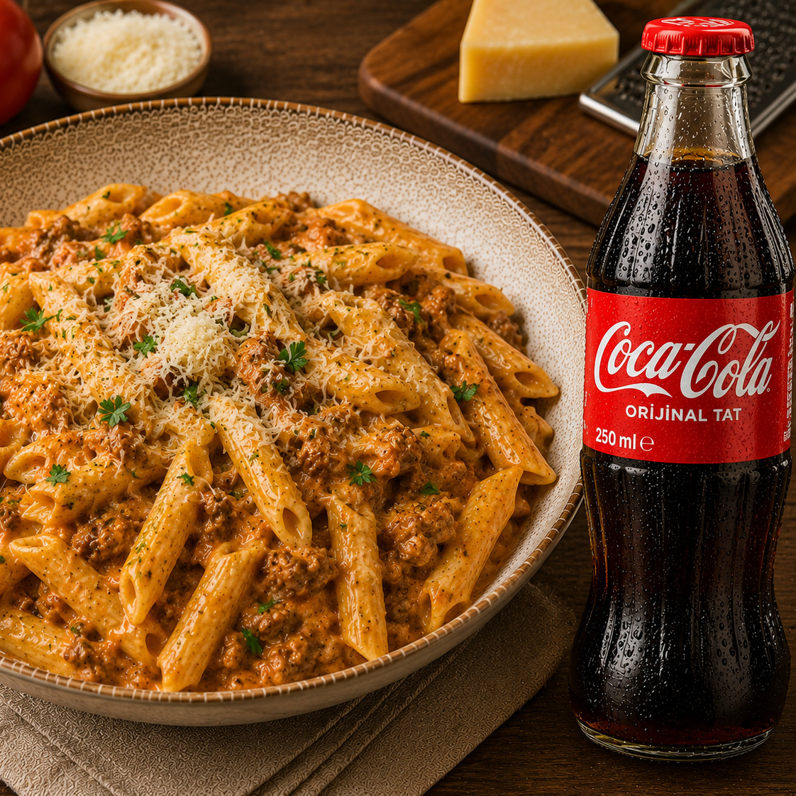 Kıymalı Bolonez Soslu Penne Makarna + Coca Cola ( 250 ml )