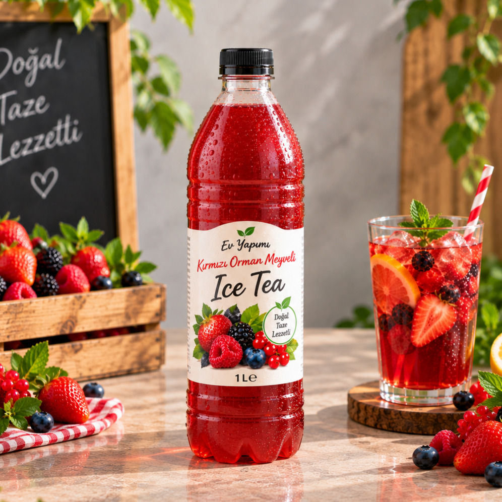 Ev Yapımı Kırmızı Orman Meyveli Ice Tea 1 Lt