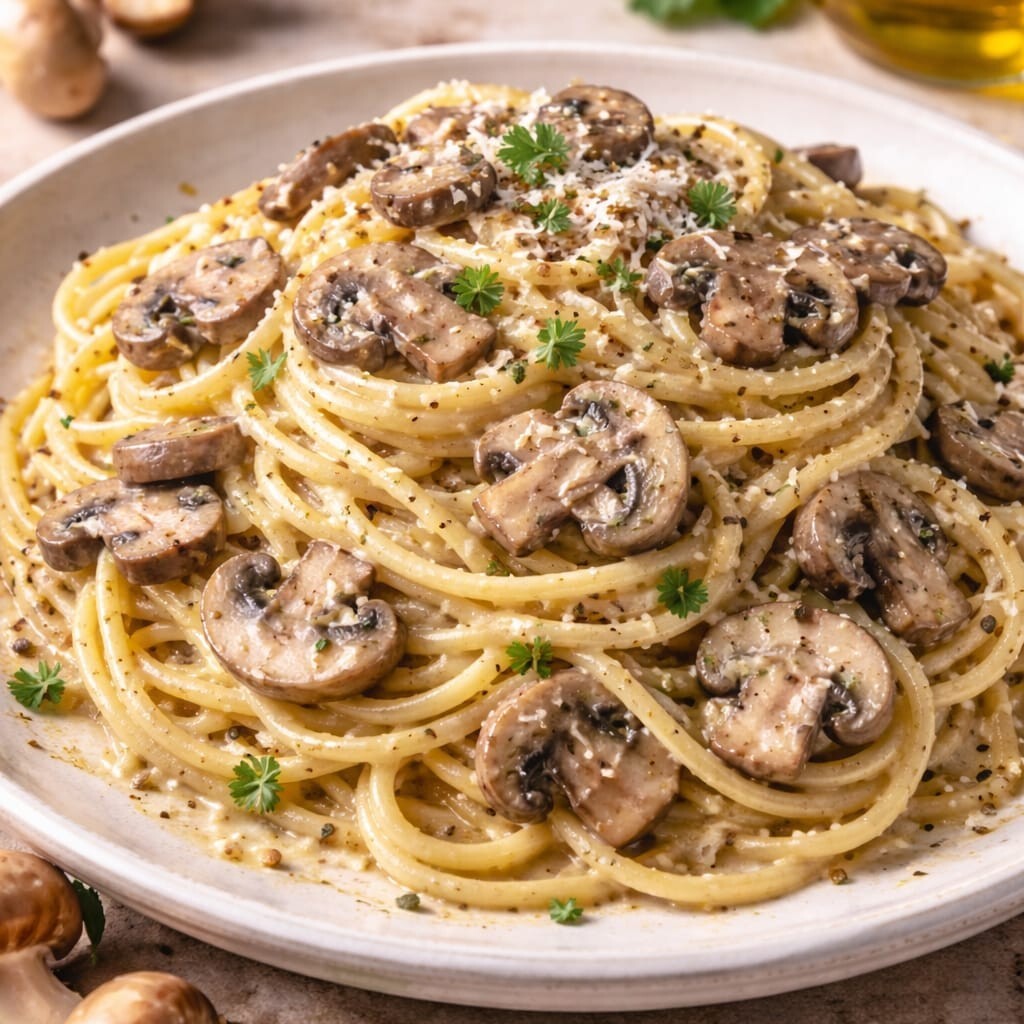 Kremalı Mantarlı Spagetti