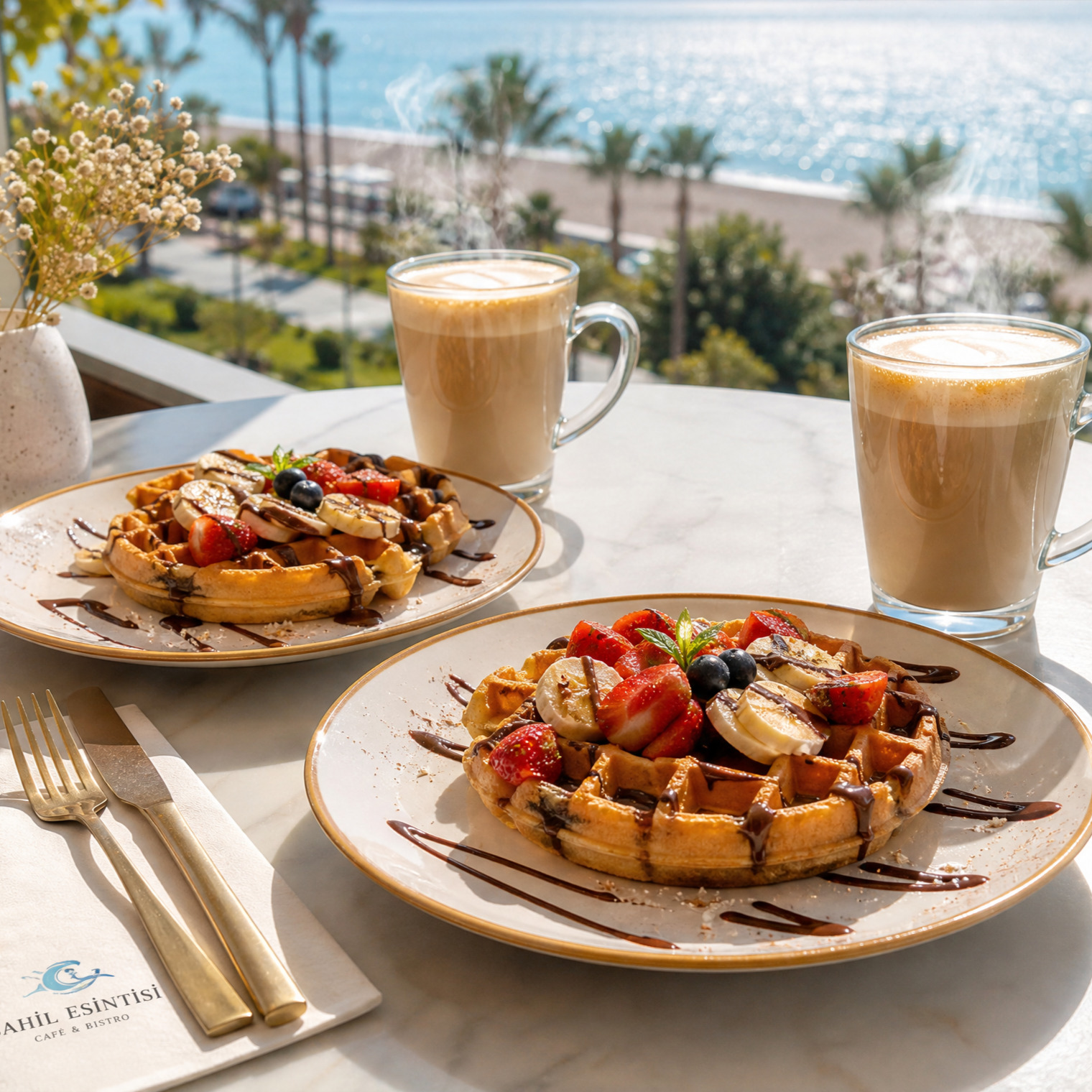 Konyaaltı Sahil Esintisi Menü (2 Kişilik Waffle + 2 Adet Latte)