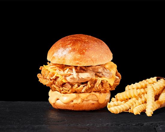 Mantarlı Tavuk Burger & Patates Kızartması