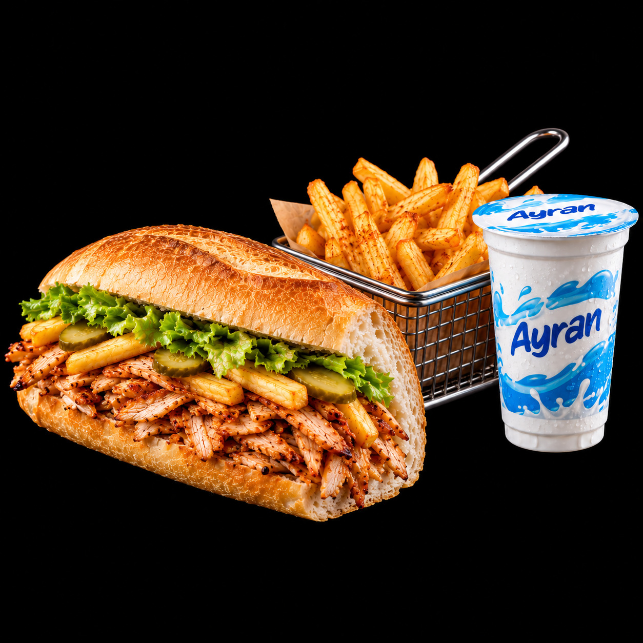 3 Çeyrek + 125 Gr Patates + Ayran (170 ml)