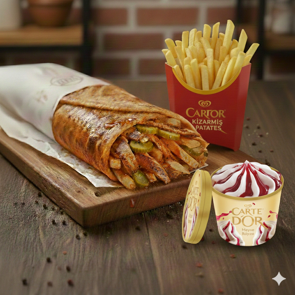 Medium Dürüm + Patates + Seçeceğiniz Algida Dondurma