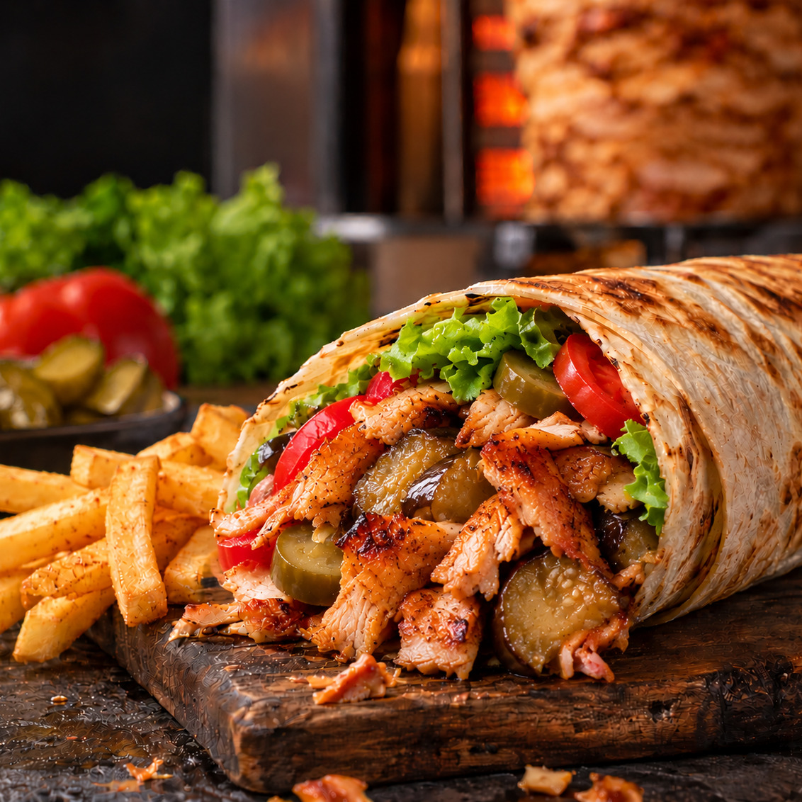 Köz Patlıcanlı Tavuk Döner Dürüm
