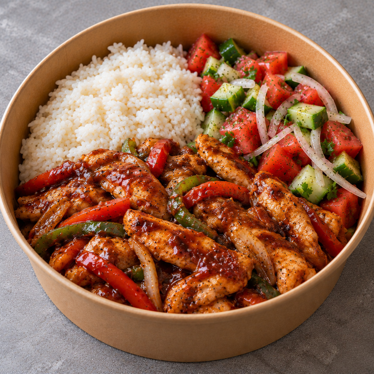 Pilav & Smoky BBQ Soslu Tavuk & Çoban Salata Bowl