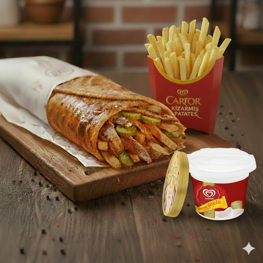 XXLarge (Baca) Dürüm + Patates + Seçeceğiniz Algida Dondurma