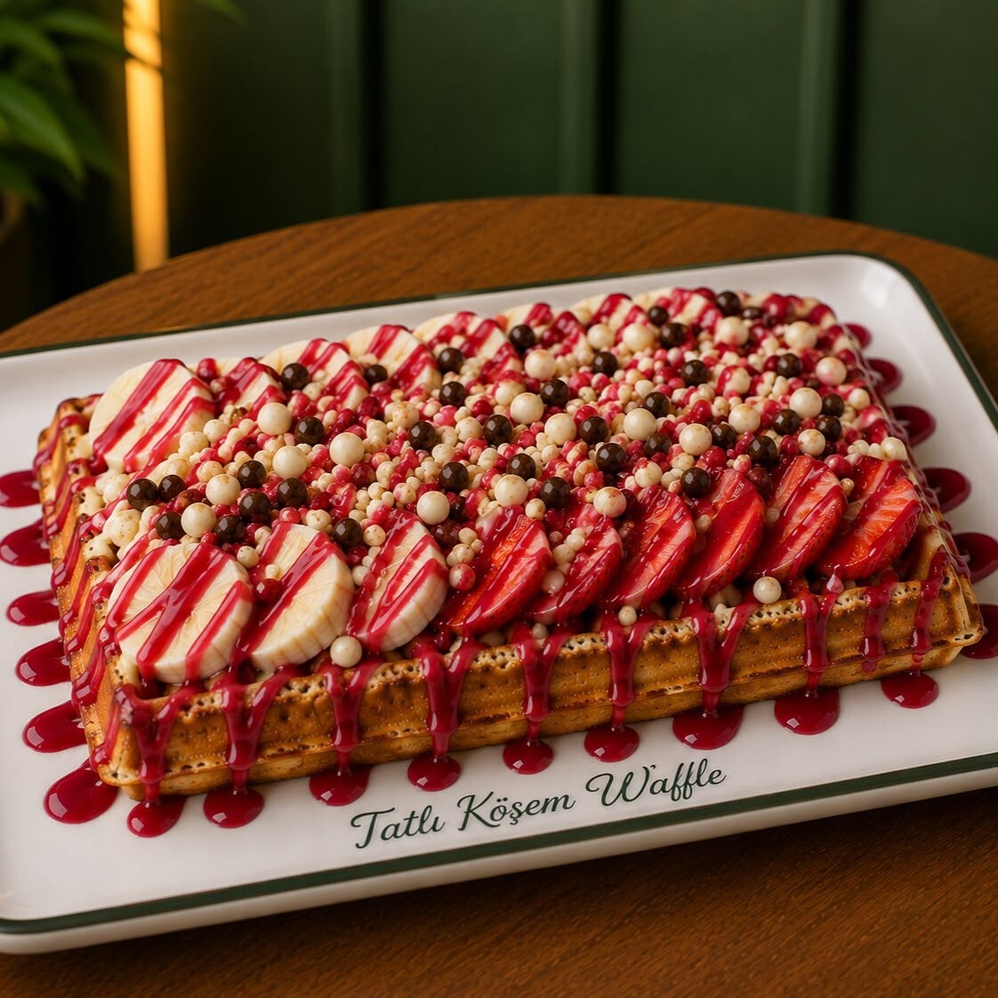 Frambuaz Soslu Waffle (Büyük Hamur)
