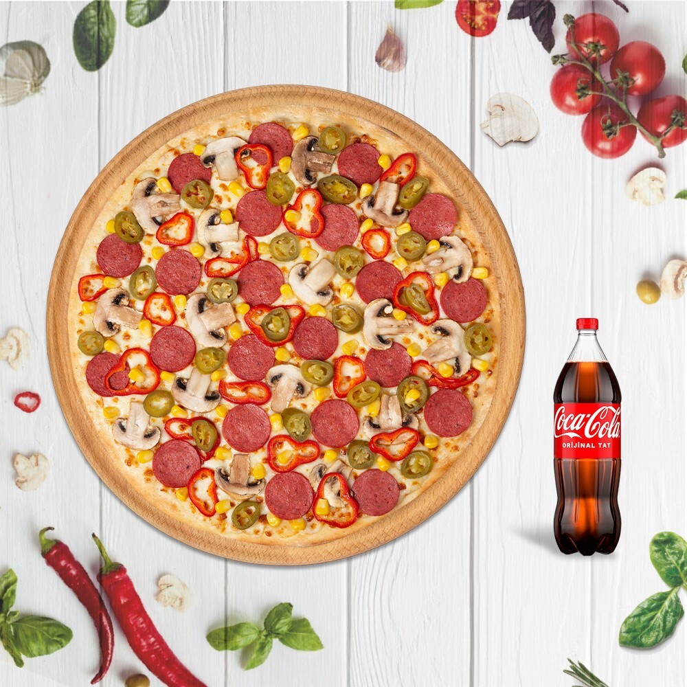 1 Büyük Boy Pizza+ Litre İçecek