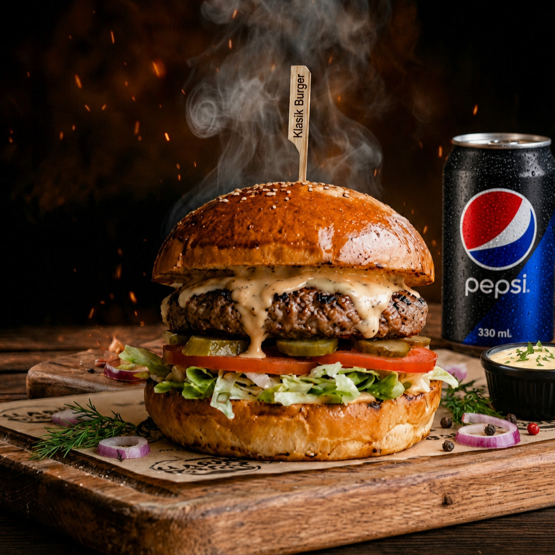 Klasik Burger + Pepsi Kola (330ml) Menü