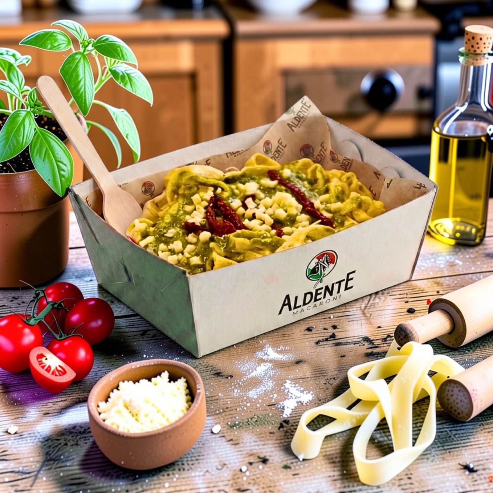 Pesto Sos Mozerella Fettucine