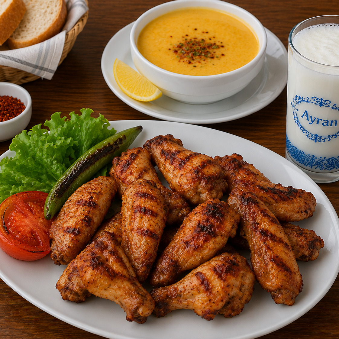 2 Kişilik Izgara Kanat+çorba+Ayran
