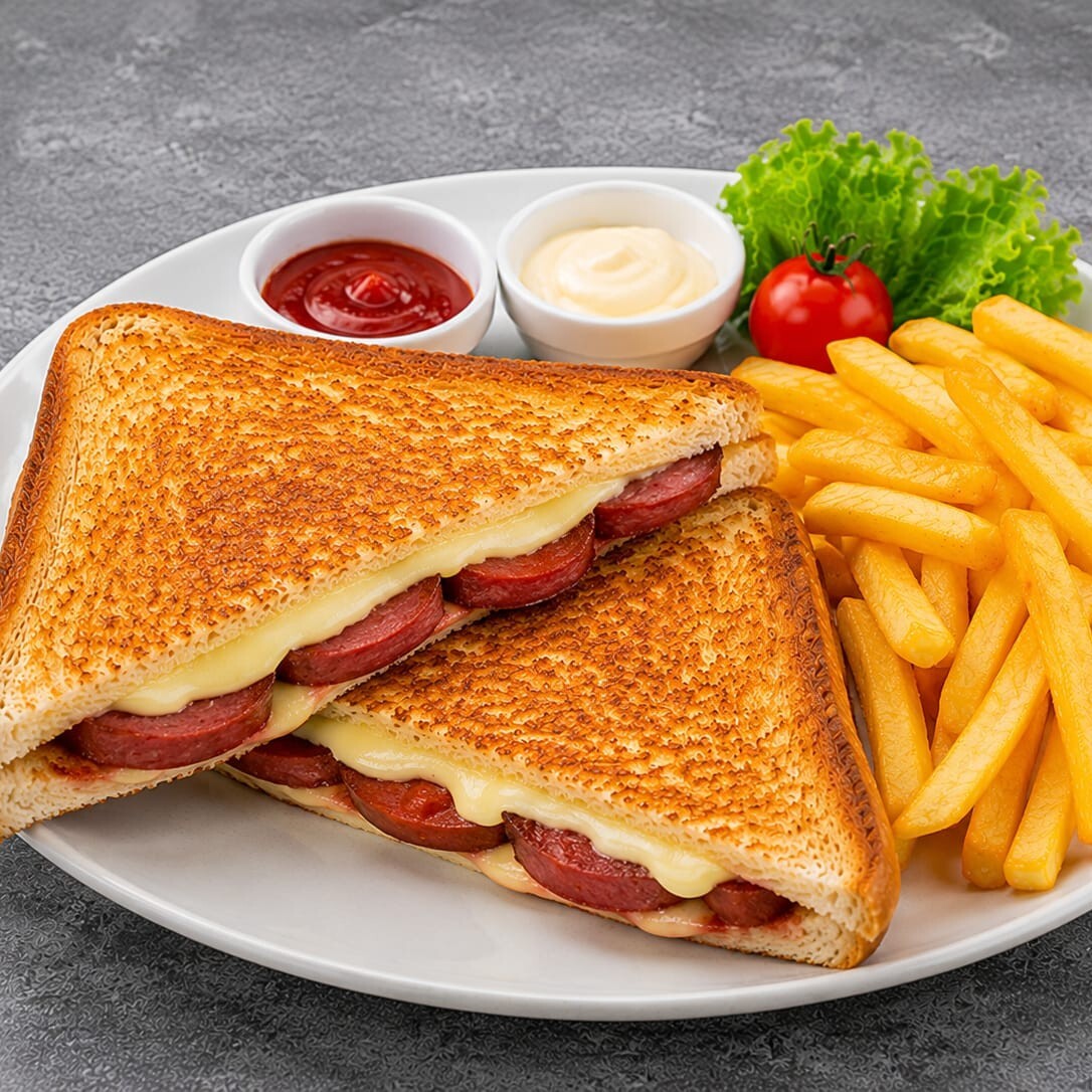 Sucuklu Kaşarlı Tost + Patates Kızartması
