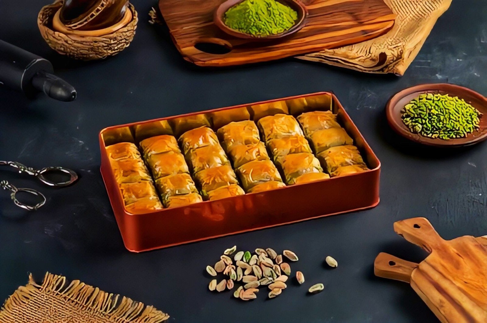 Fıstıklı Kare Baklava Hediyelik kutu 24 Adet ( 1.350 Gr )