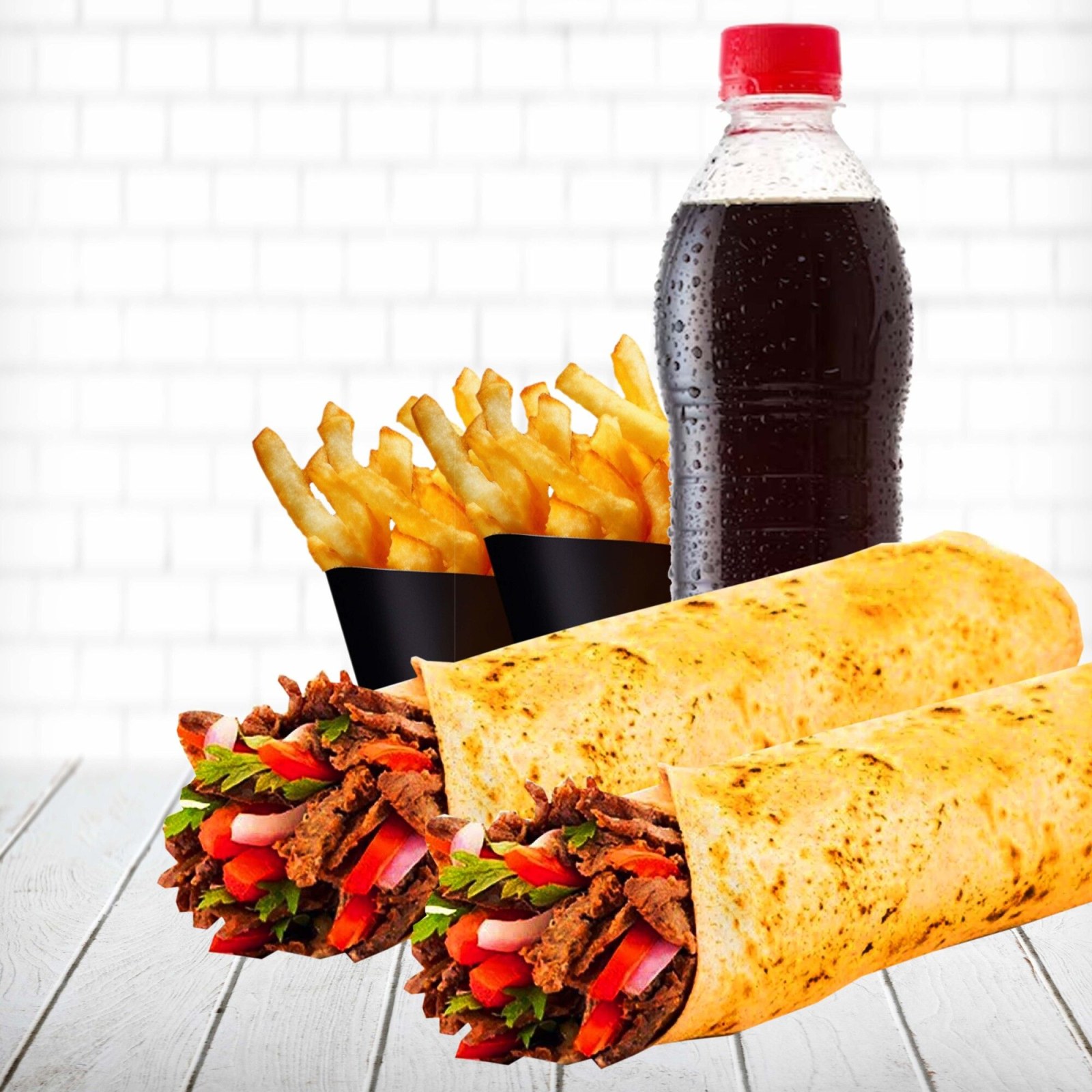2 Arabic Et Döner Dürüm ( 100 gr ) Menü ve içecek (1 L) ile