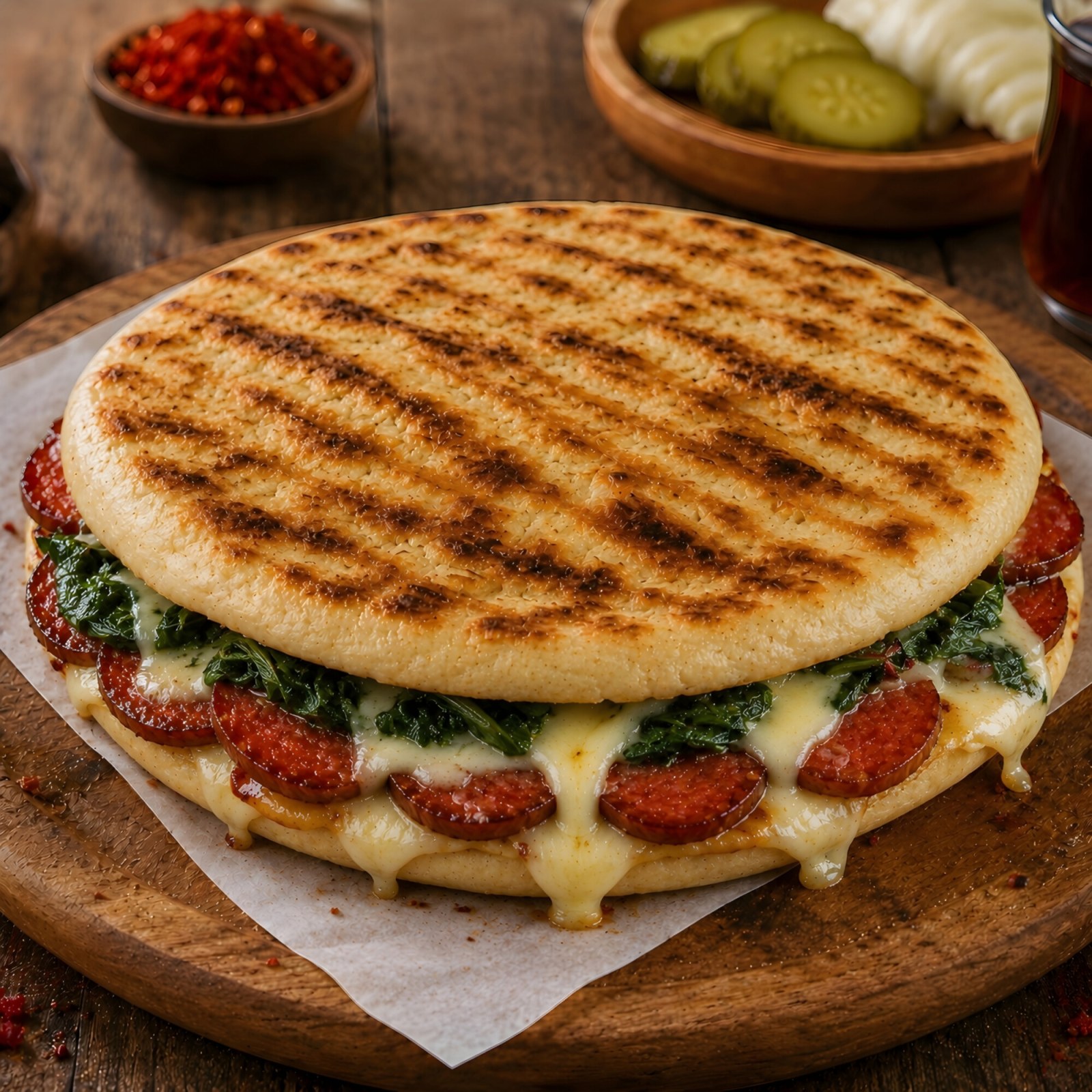 Ispanaklı Sucuklu Kaşarlı Bazlama