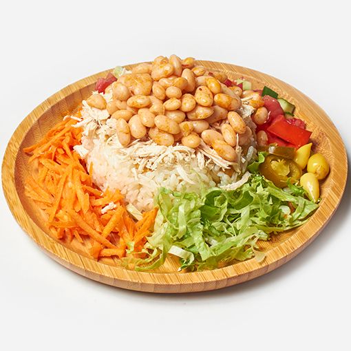 Tavuklu Kuru Fasulyeli Salatalı Pilav