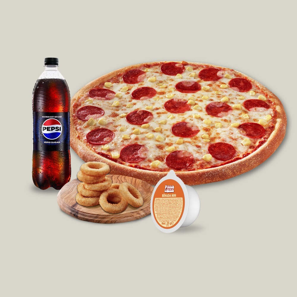 Büyük Boy Pizza + Seçeceğiniz Yan Ürün + Pepsi Zero Sugar (1L.)