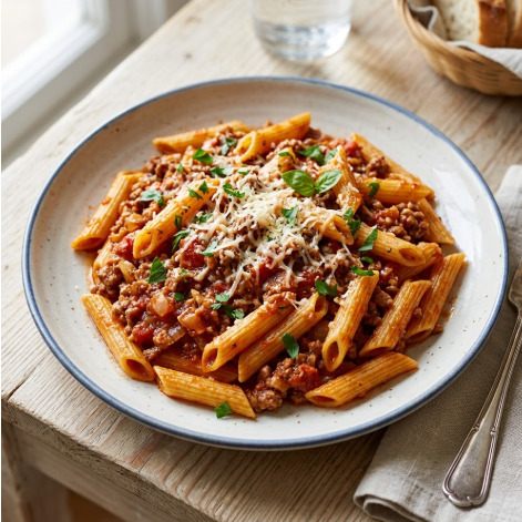 Domates Soslu Kıymalı Penne Makarna