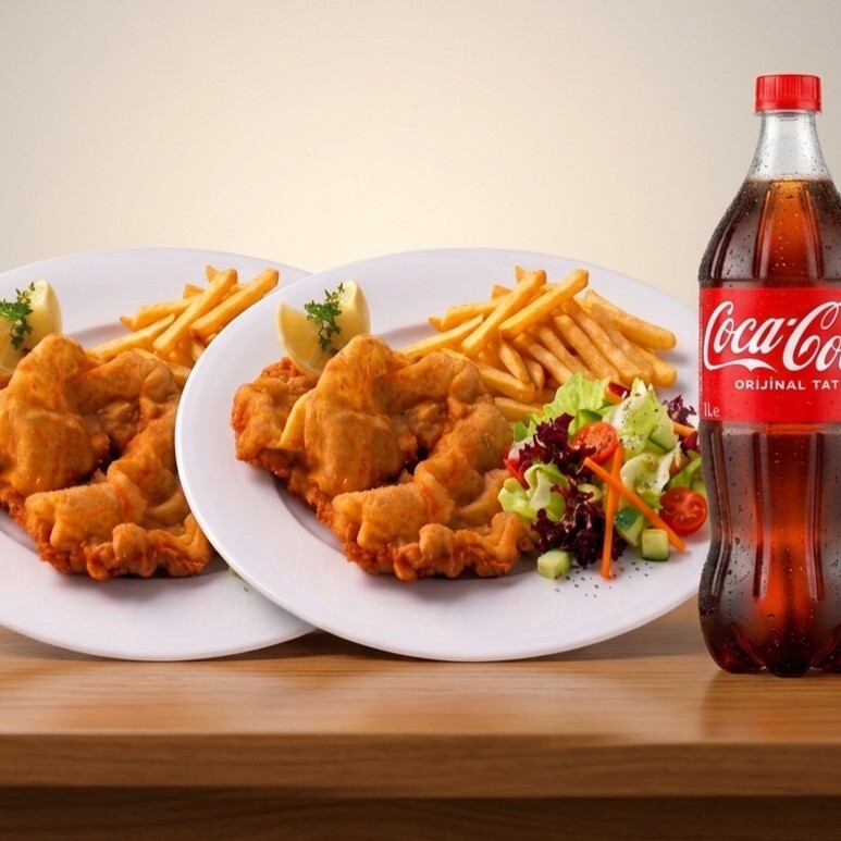 2 Tabak Çıtır Tavuk Schnitzel Menü + Coca-Cola (1 Litre)