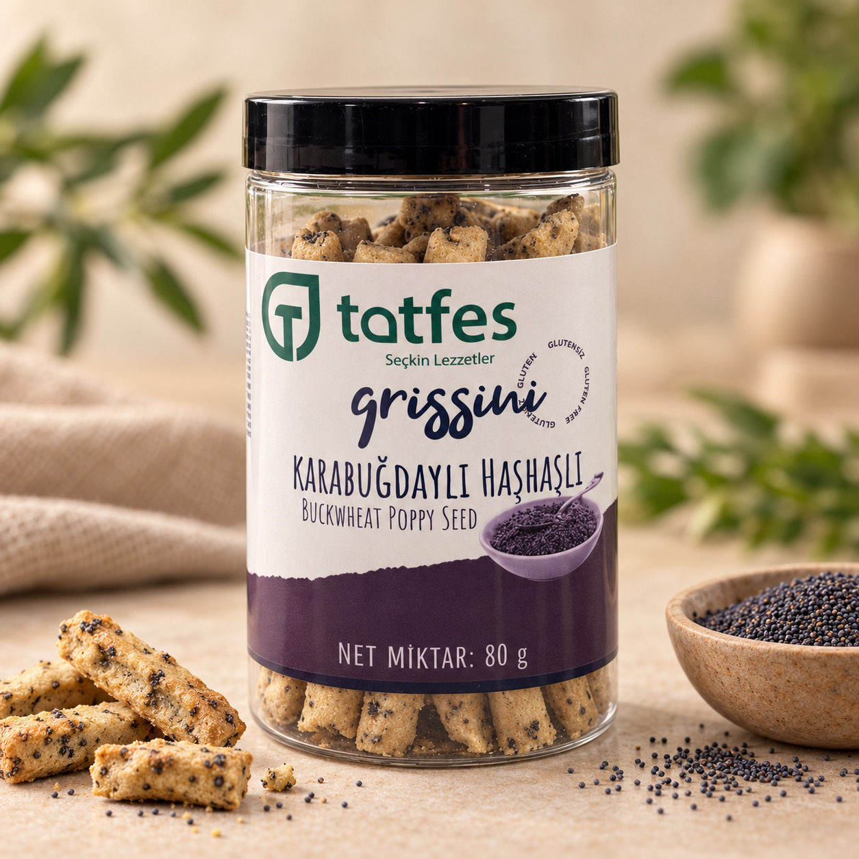 Tatfes Karabuğdaylı Haşhaşlı Grissini - 80 gr