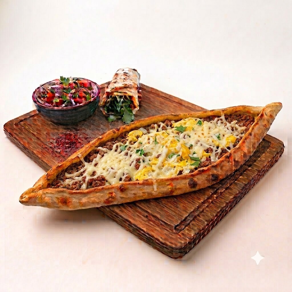 Kıymalı Kaşarlı Yumurtalı Pide