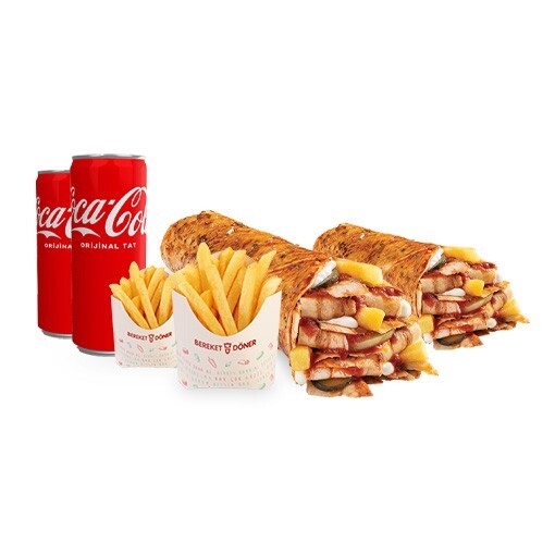 2'li Tavuk Döner Dürüm Menü (L)