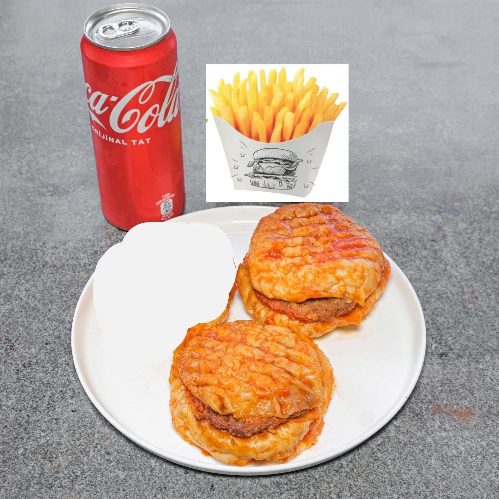 2 Adet Islak Hamburger+Patates Menü