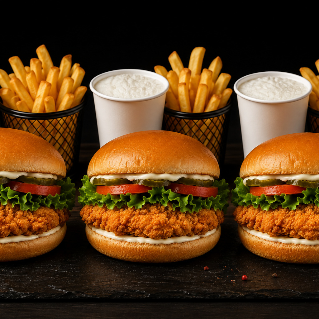 3'lü Tavuk Burger Menü (90 Gr.)