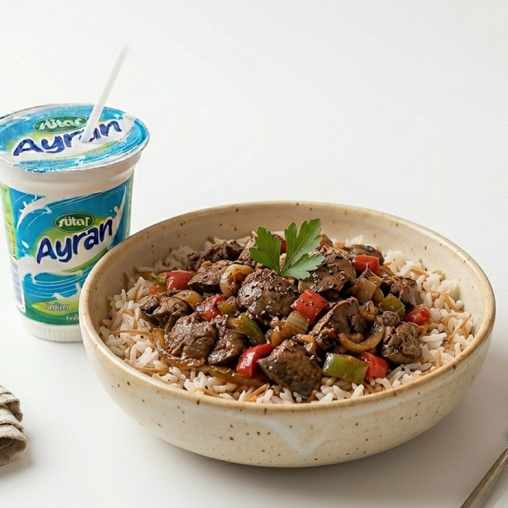 Nohutlu Pilav Üstü Kuzu Cigeri+ Büyük Ayran