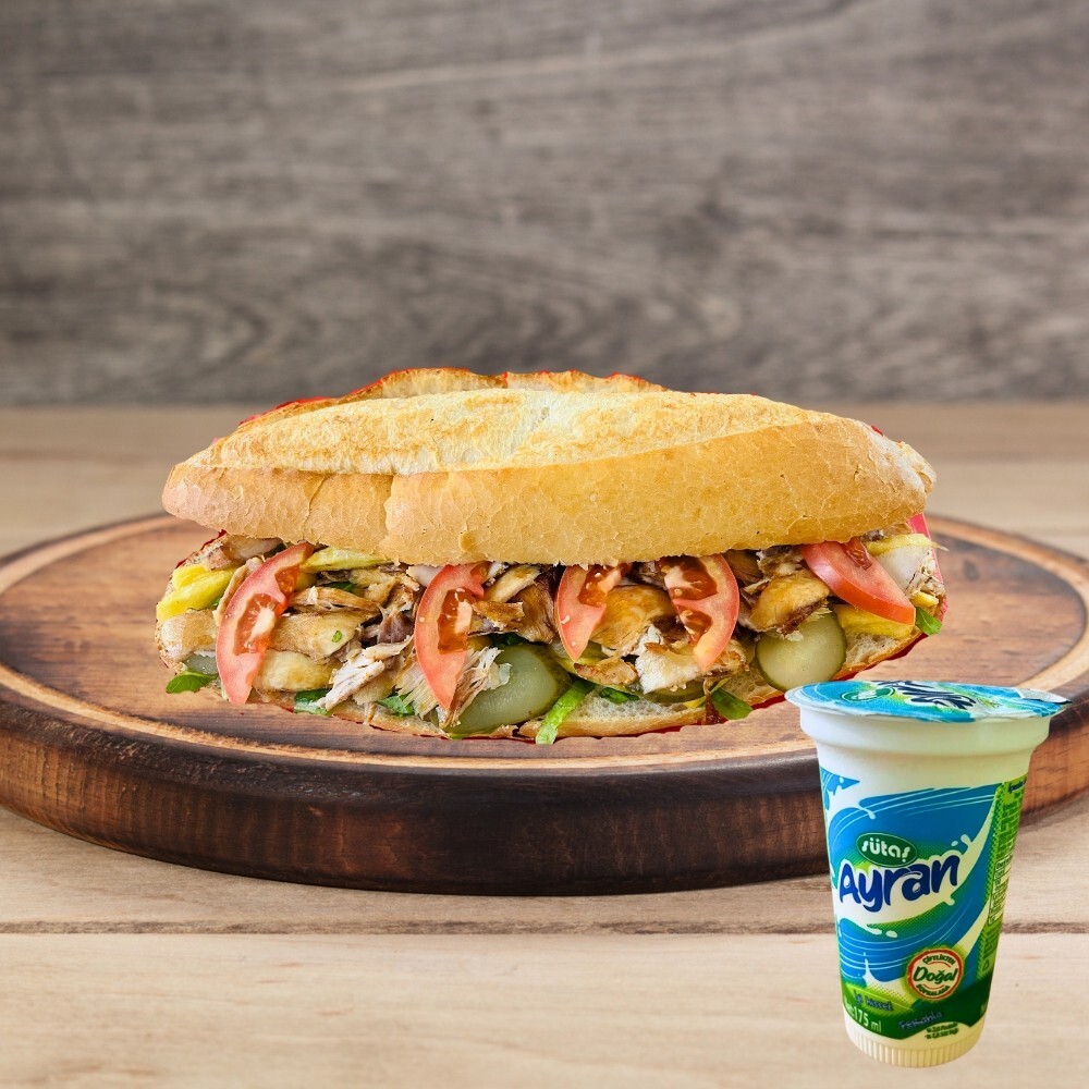 Tam Ekmek Arası Tavuk Döner + Ayran Menü