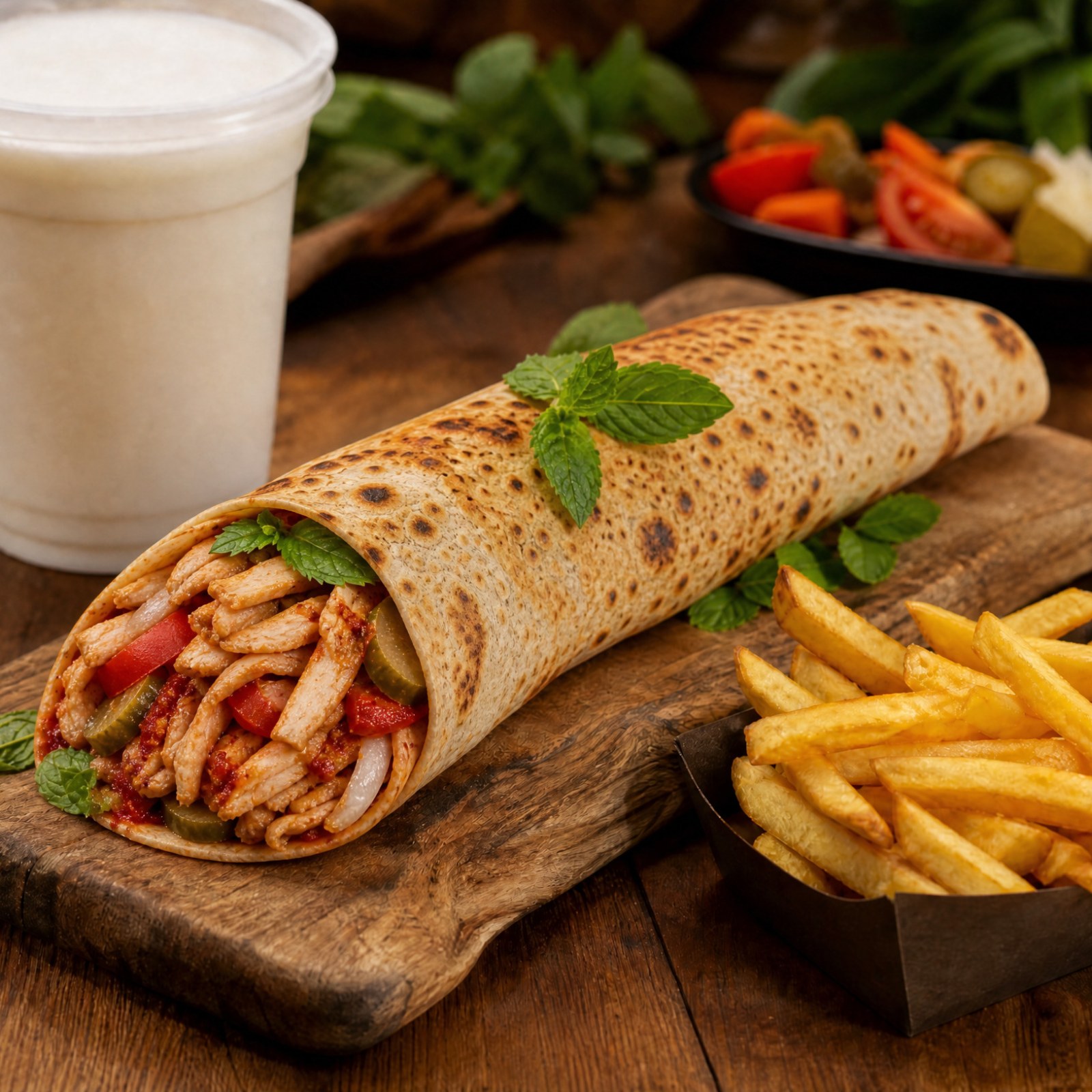 Hatay Tavuk Dürüm + B. Ayran + Patates Kızartması