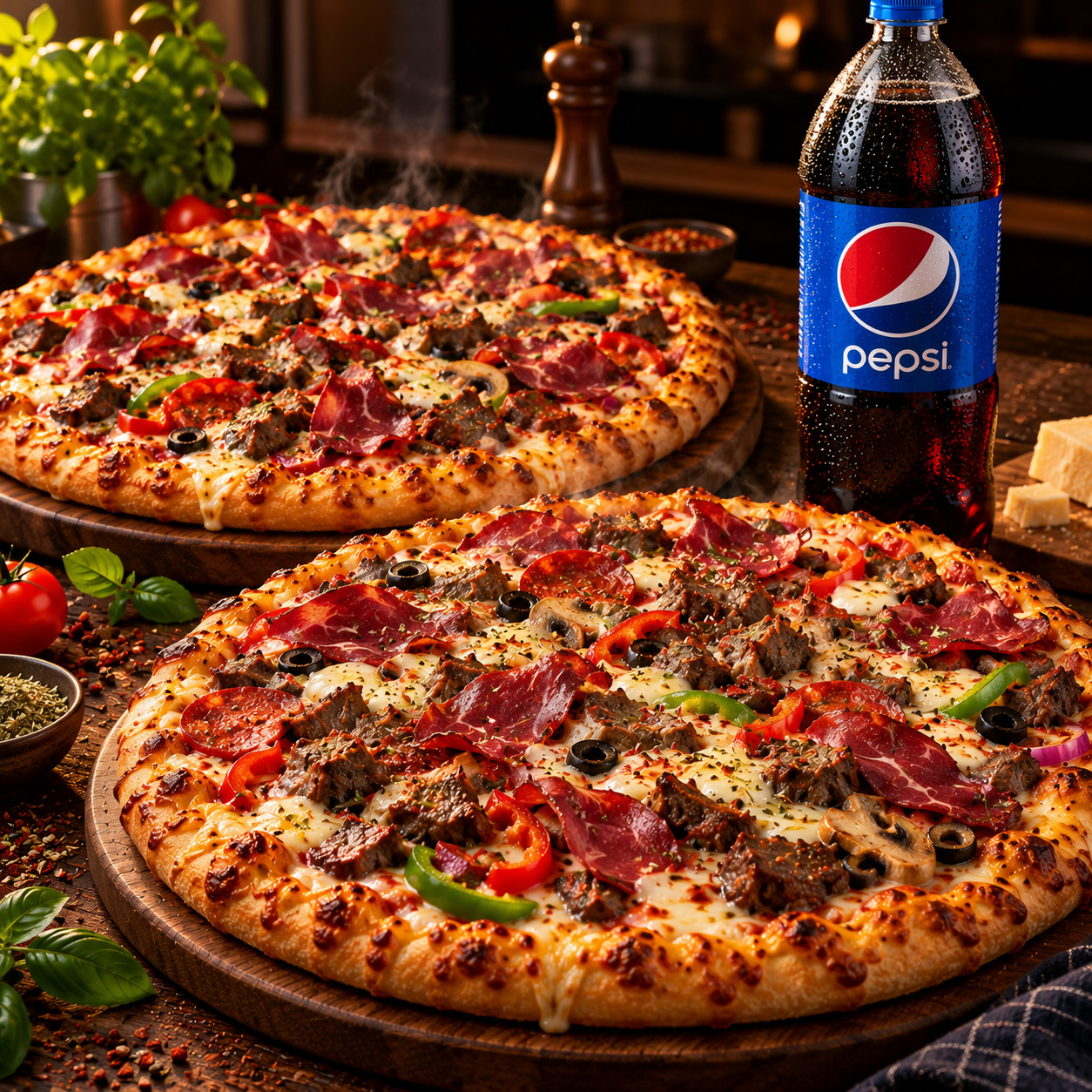 2'li Lüks Pizza Menü (Orta Boy)& Litrelik Pepsi Menü