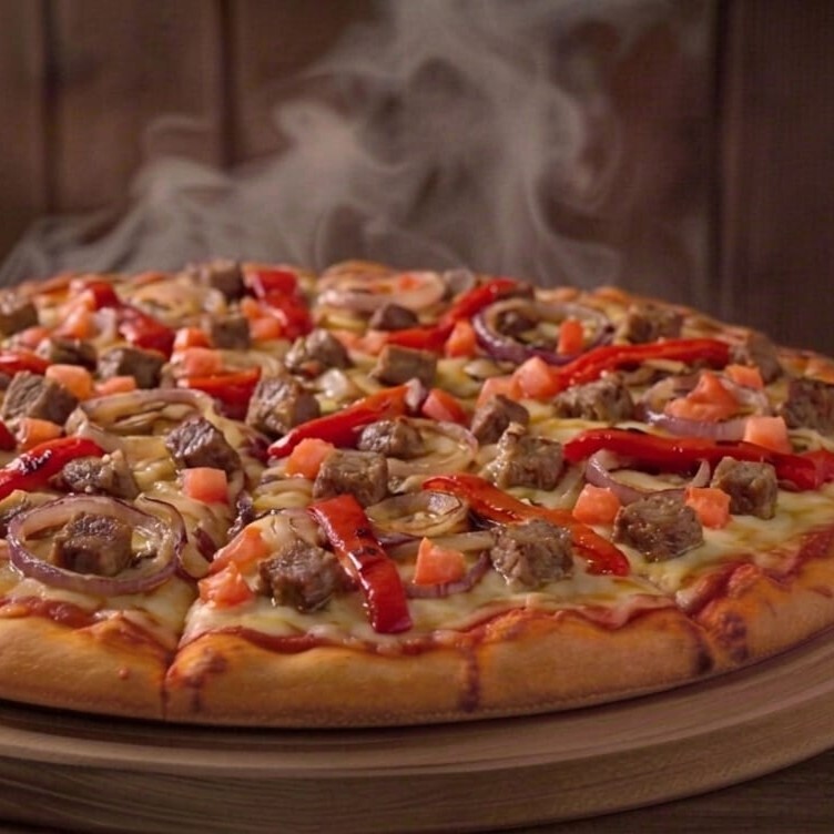 Kavurmalı Pizza (Büyük) VIP Live Sos Kavurmalı Biberli Soğanlı Dumanında Tüten Pizzacı Pizza