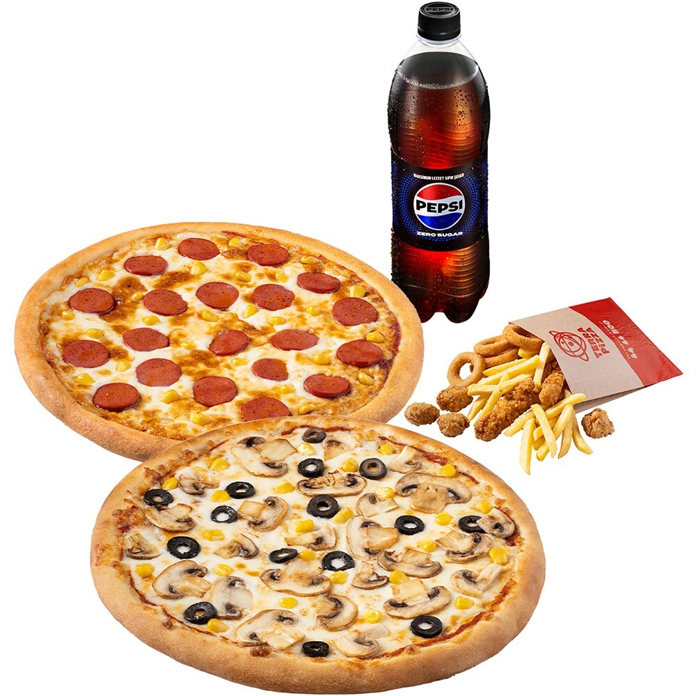 2 Büyük Boy Pizza Menü + Çıtır Kovası