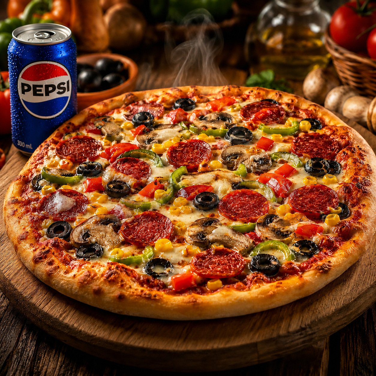 Orta Boy Karışık Pizza + Pepsi Cola (33cl)
