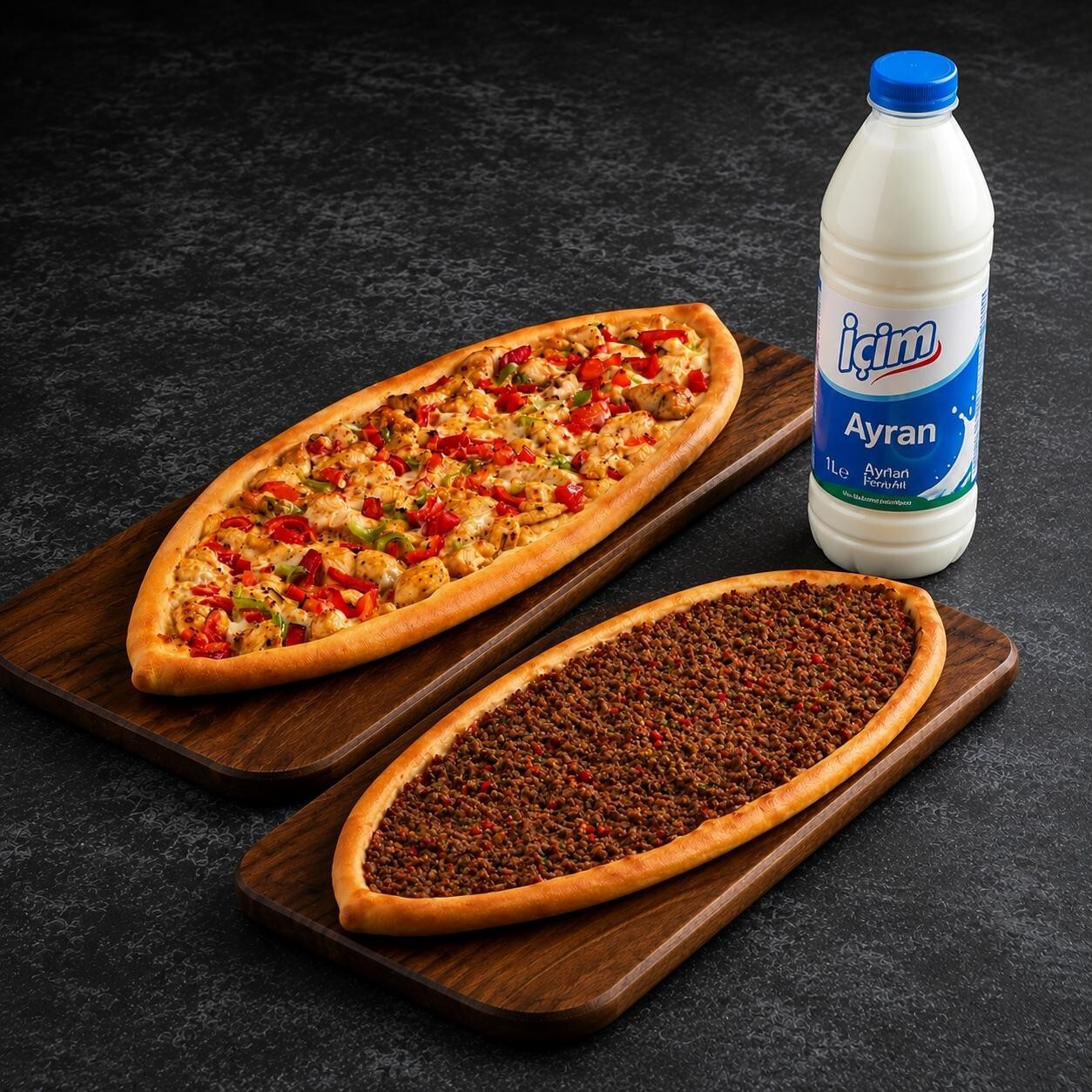 Kanka Menüsü 1 Adet Kıymalı 1 Adet Tavuklu Pide 1 Lt Ayran