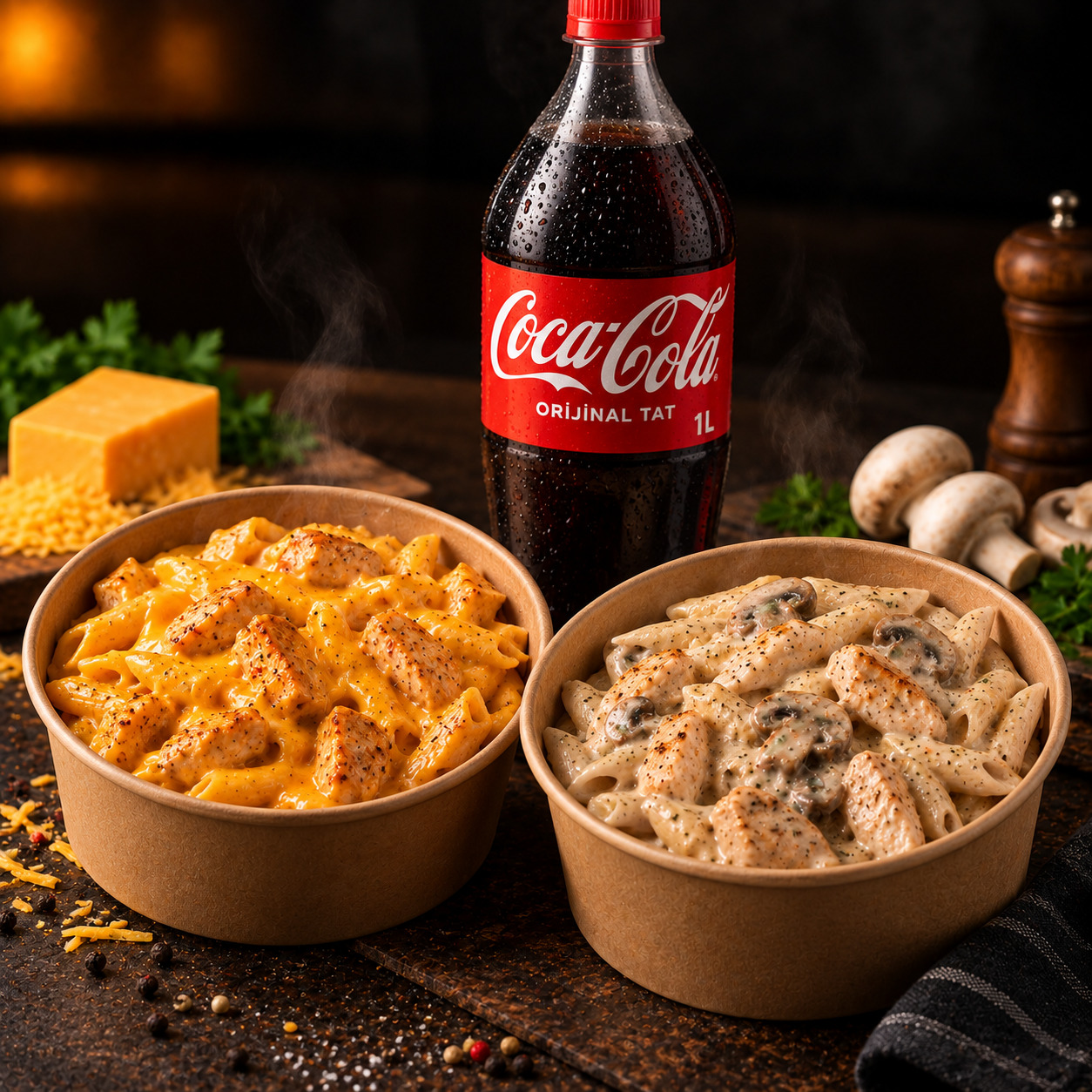 2'li Tavuklu Penne Menüsü + 1 Lt. Coca Cola