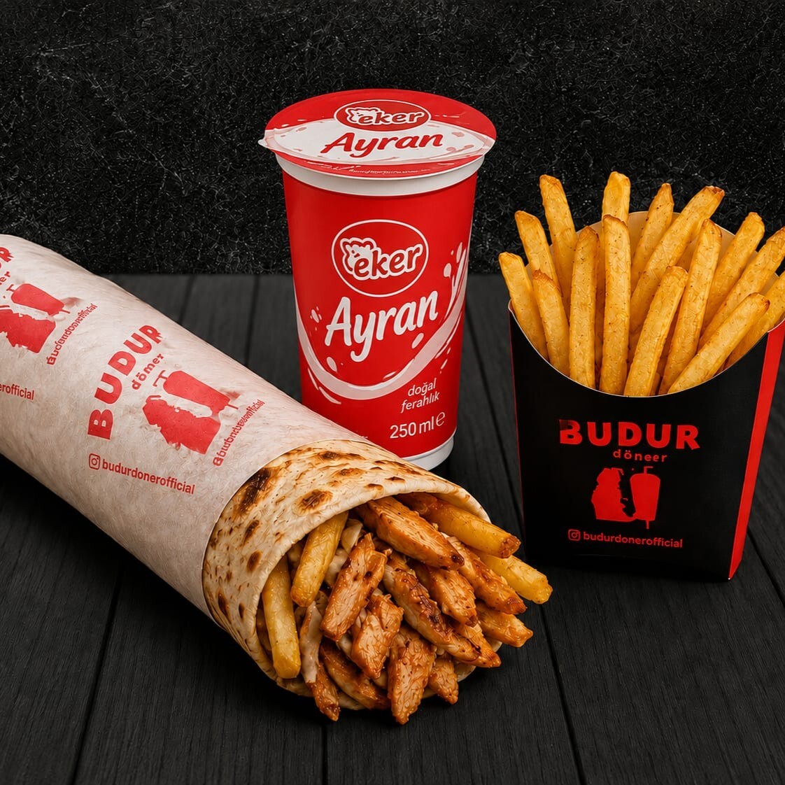 Menü Hatay Usulü Soslu Döner (75 gr)-patates kızartması-ayran