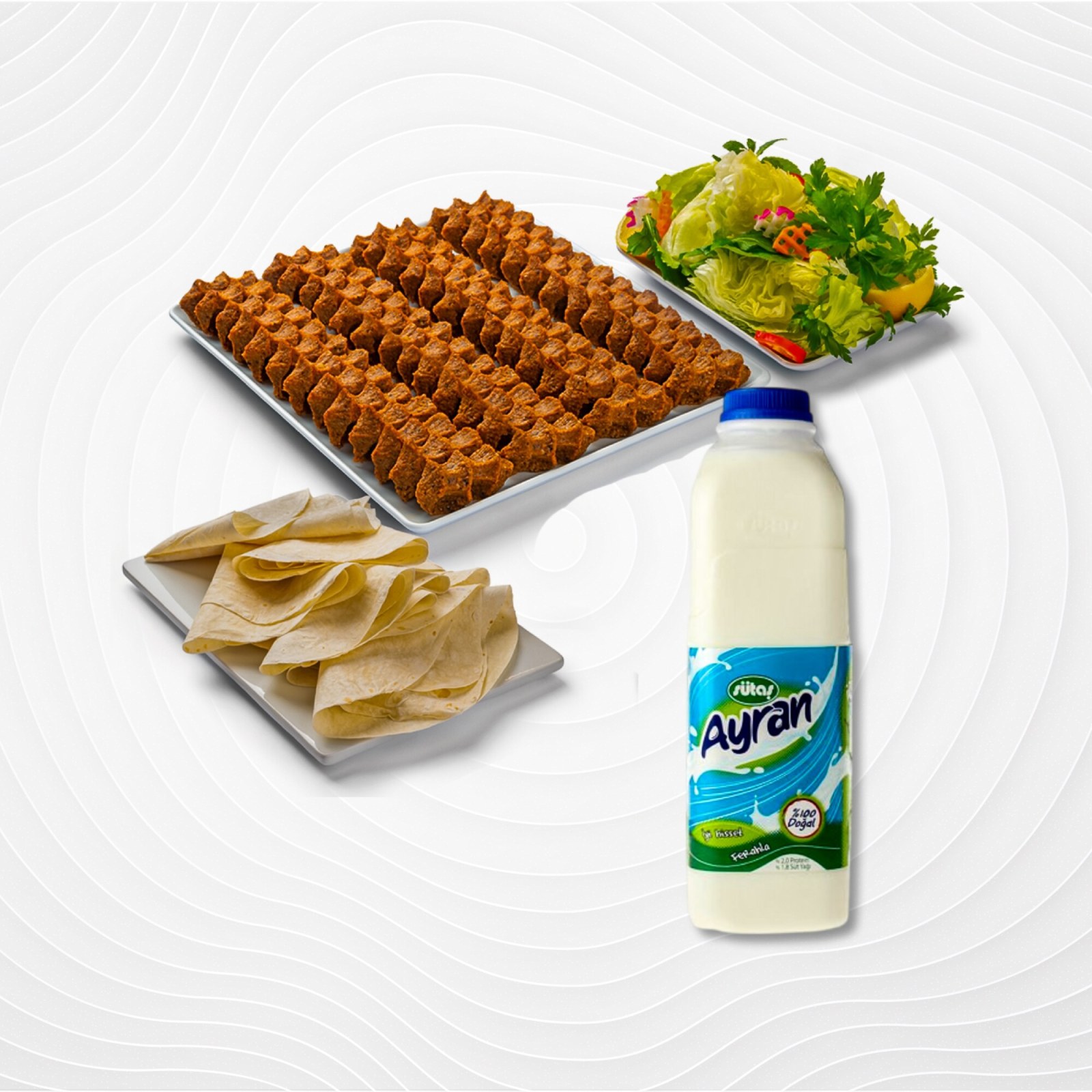 1 Kilo Çiğ Köfte Porsiyon + 1 Litre Ayran
