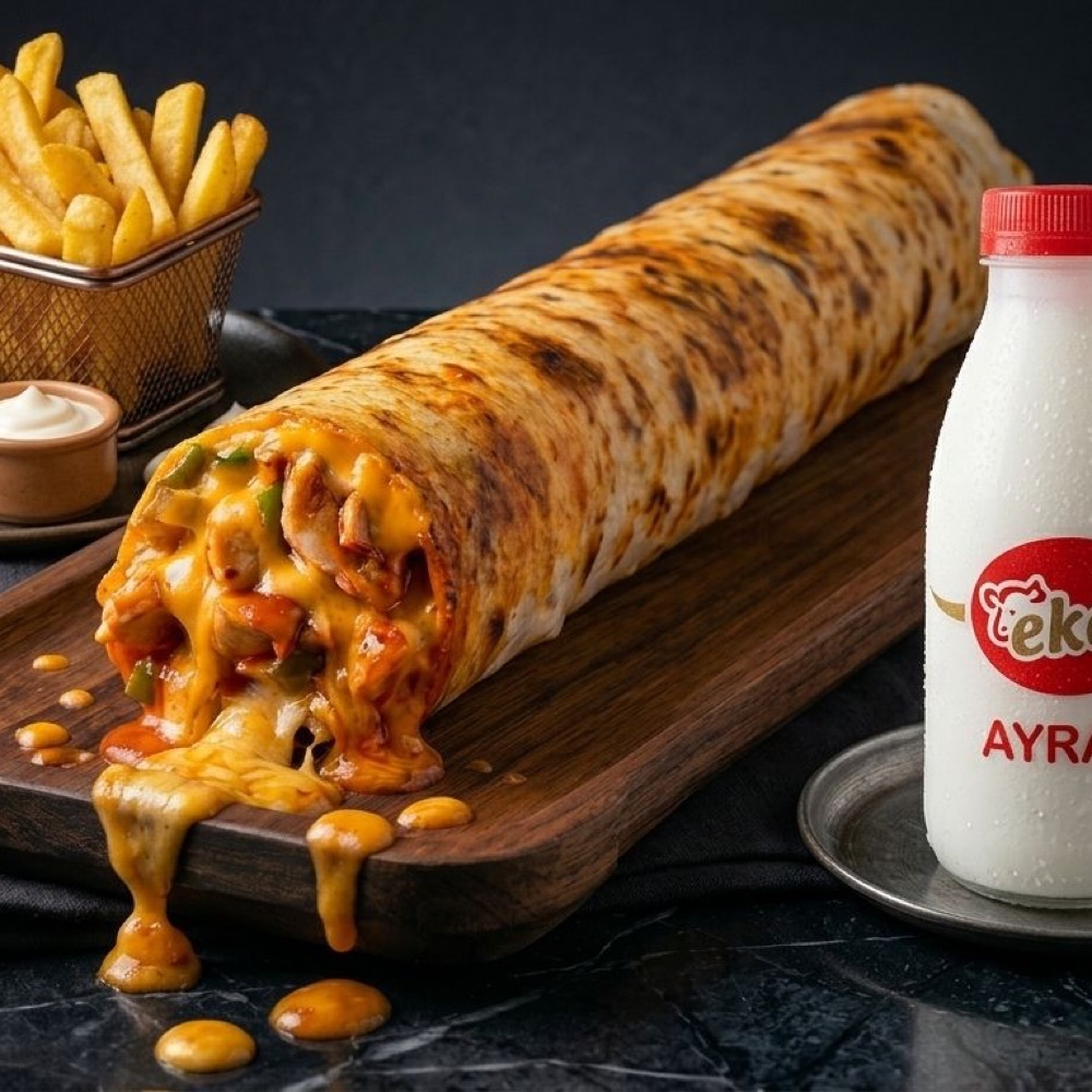 Tavuk Dürüm Cheddarlı Ayran Menü ( 200 Gr )